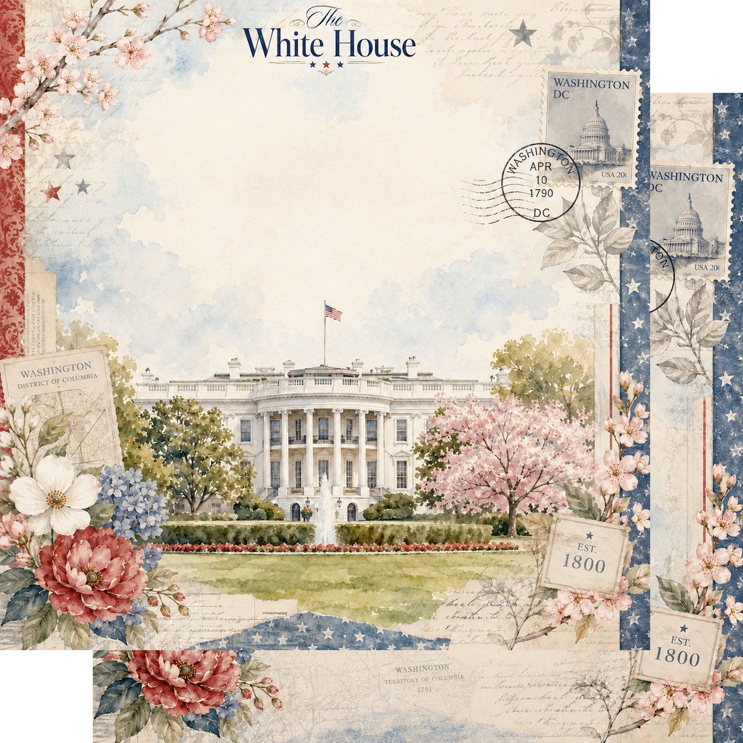 Washington, DC Collection The White House 12 x 12 Double-Sided Scrapbook Paper by SSC Designs - 15 Pack
