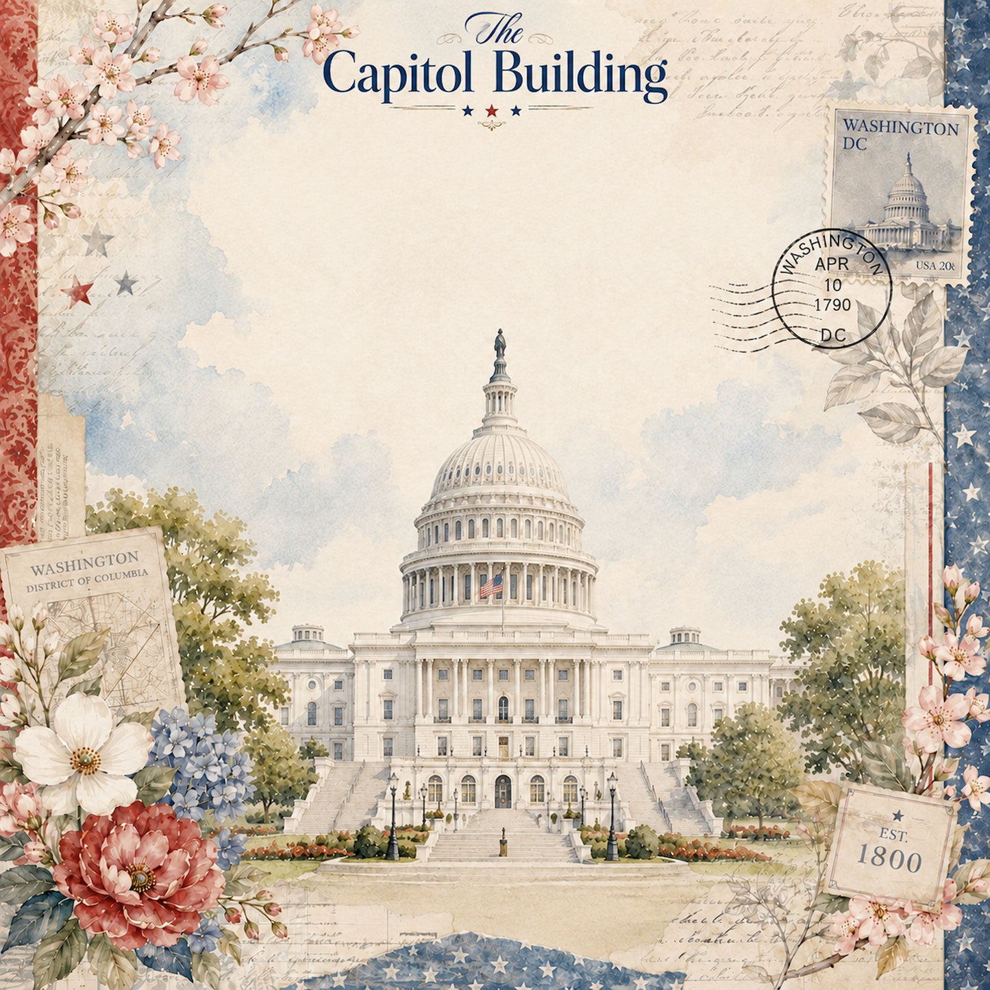 Washington, DC Collection The Capitol Building 12 x 12 Double-Sided Scrapbook Paper by SSC Designs - 15 Pack