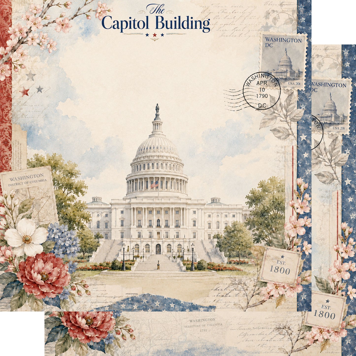 Washington, DC Collection The Capitol Building 12 x 12 Double-Sided Scrapbook Paper by SSC Designs - 15 Pack