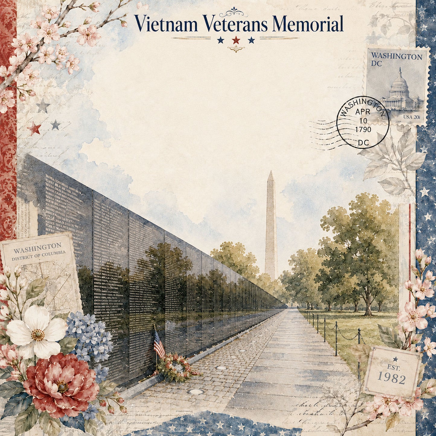 Washington, DC Collection Vietnam Veterans Memorial 12 x 12 Double-Sided Scrapbook Paper by SSC Designs - 15 Pack