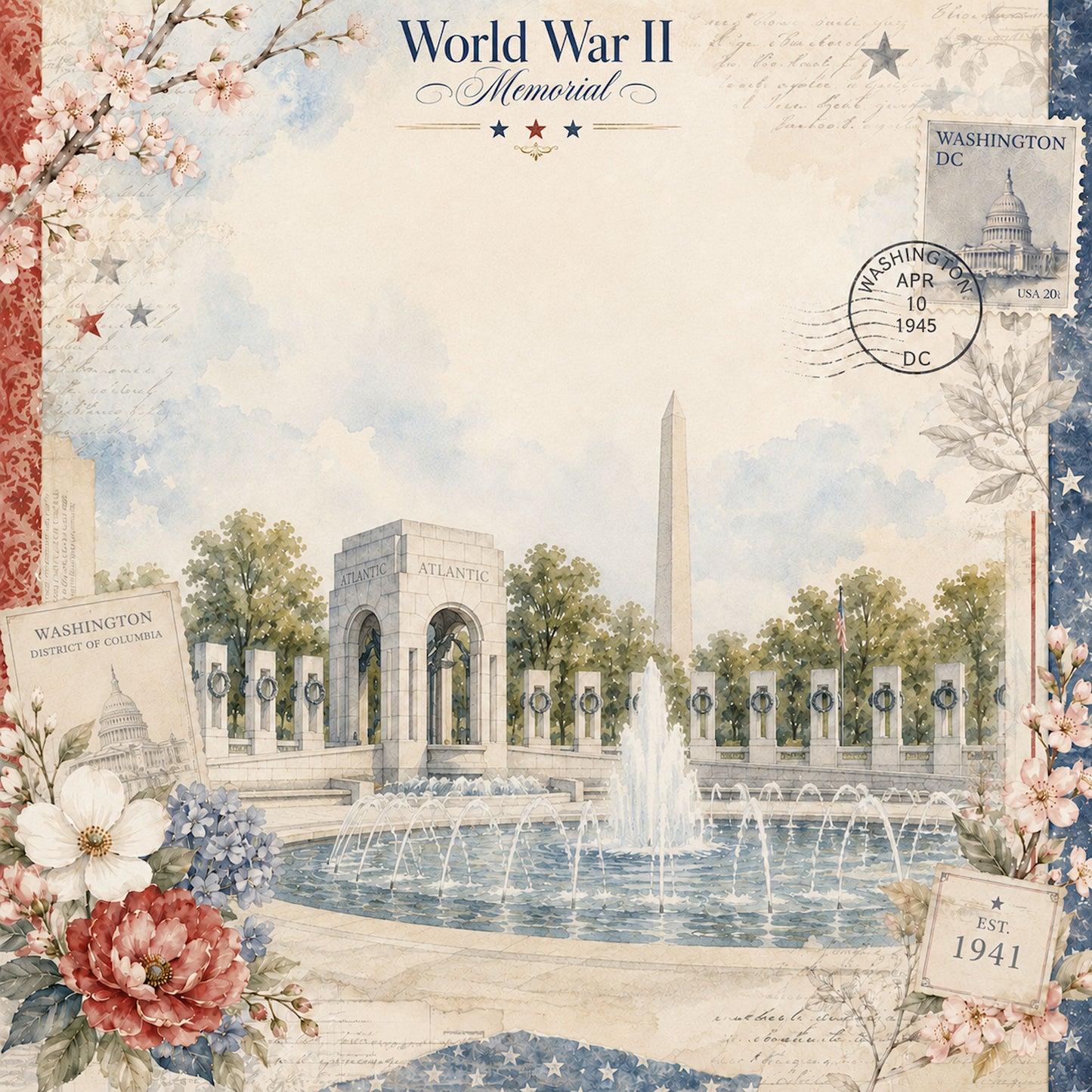 Washington, DC Collection World War II 12 x 12 Double-Sided Scrapbook Paper by SSC Designs - 15 Pack