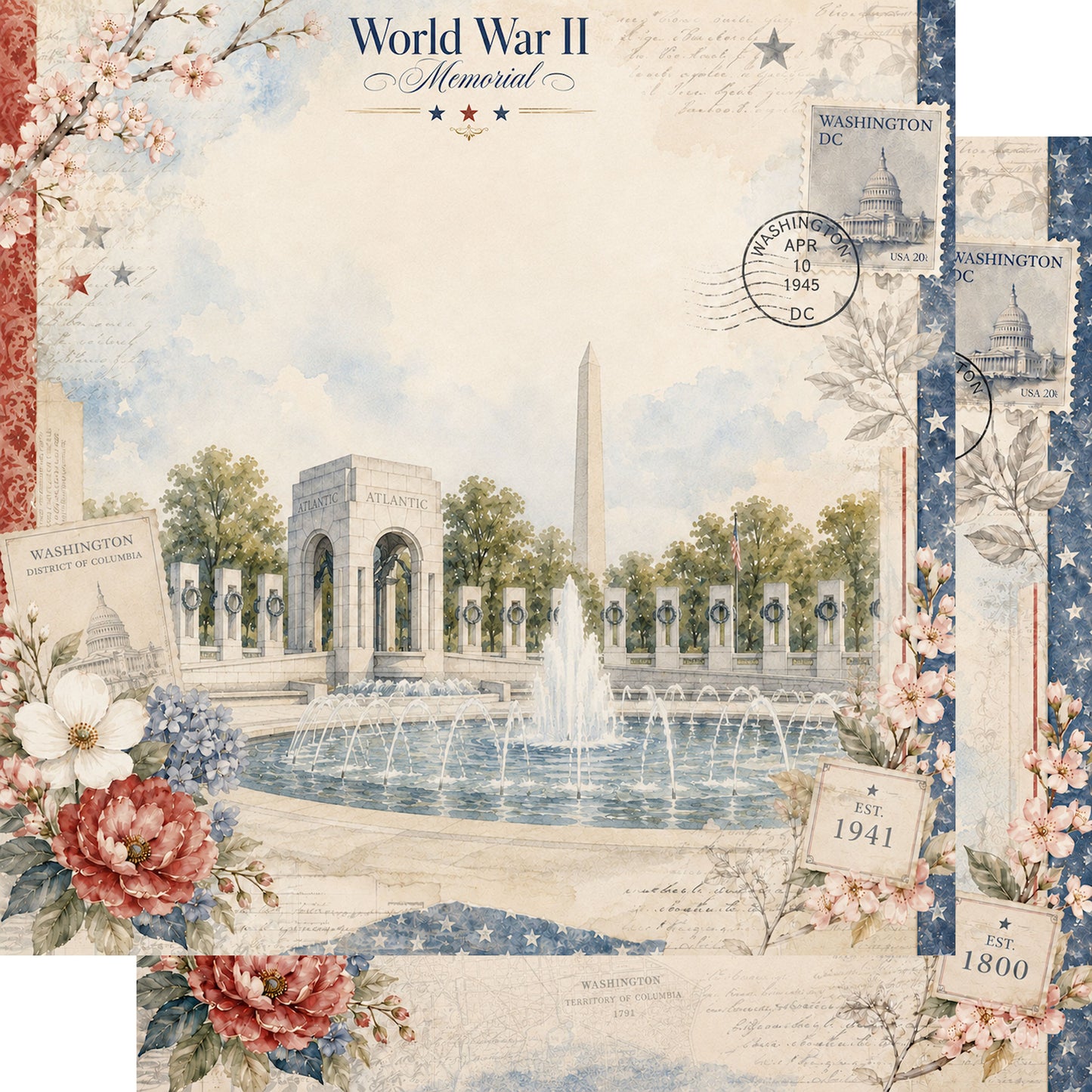 Washington, DC Collection World War II 12 x 12 Double-Sided Scrapbook Paper by SSC Designs - 15 Pack