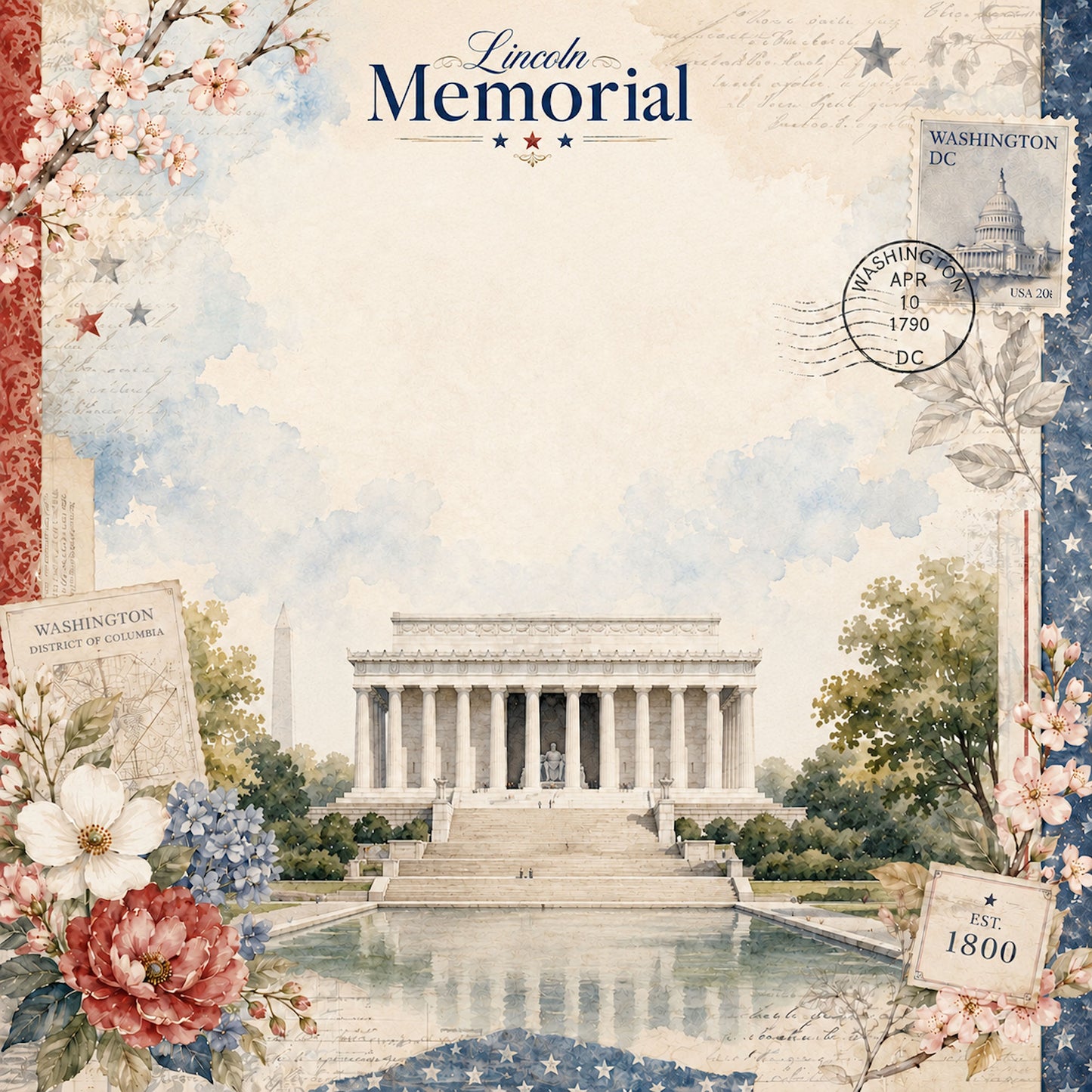 Washington, DC Collection Lincoln Memorial 12 x 12 Double-Sided Scrapbook Paper by SSC Designs - 15 Pack