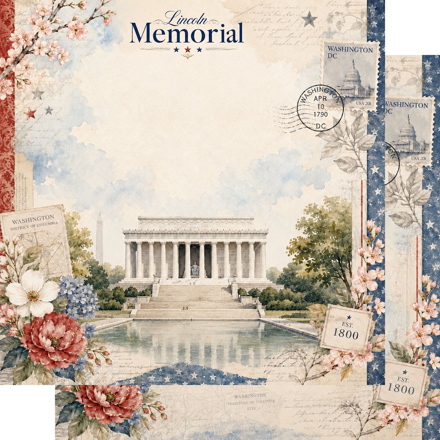 Washington, DC Collection Lincoln Memorial 12 x 12 Double-Sided Scrapbook Paper by SSC Designs - 15 Pack
