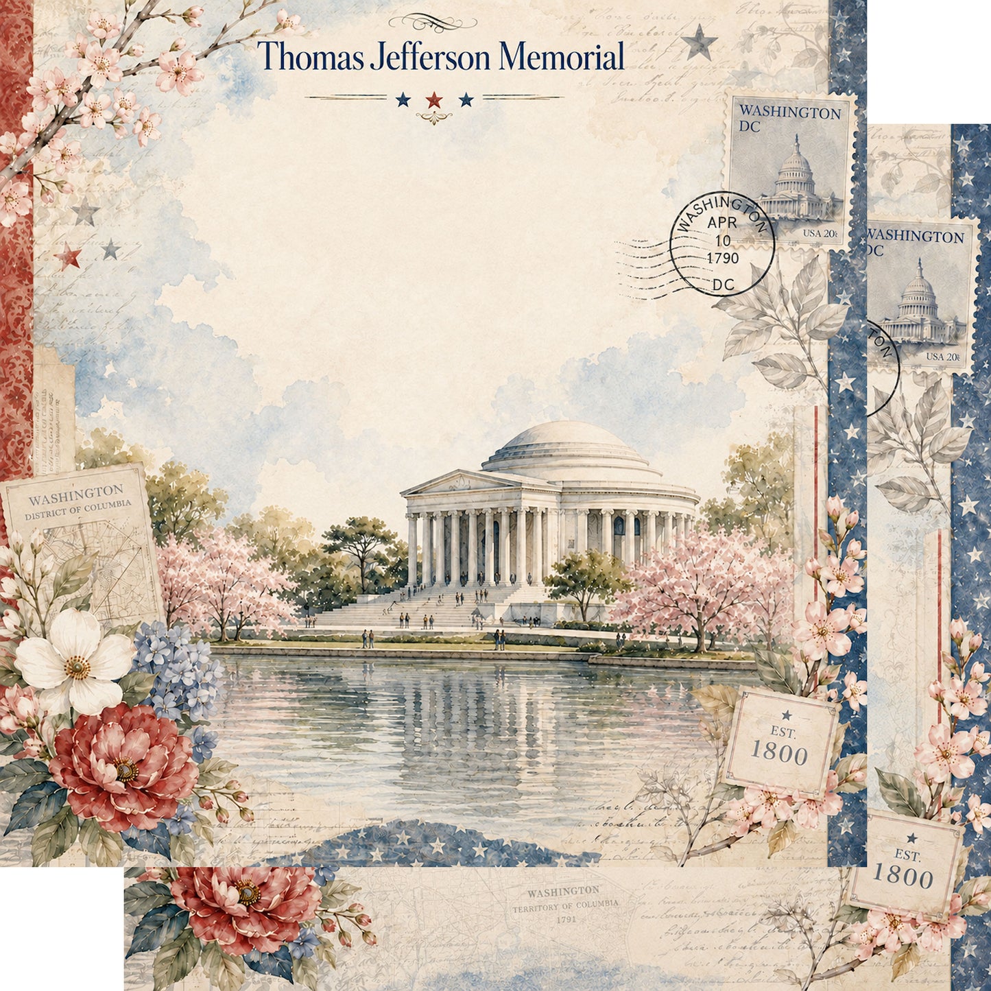 Washington, DC Collection Thomas Jefferson 12 x 12 Double-Sided Scrapbook Paper by SSC Designs - 15 Pack