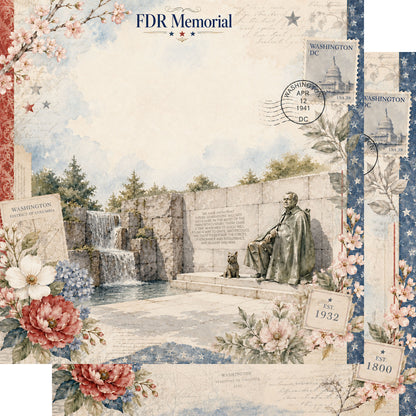 Washington, DC Collection FDR Memorial 12 x 12 Double-Sided Scrapbook Paper by SSC Designs - 15 Pack