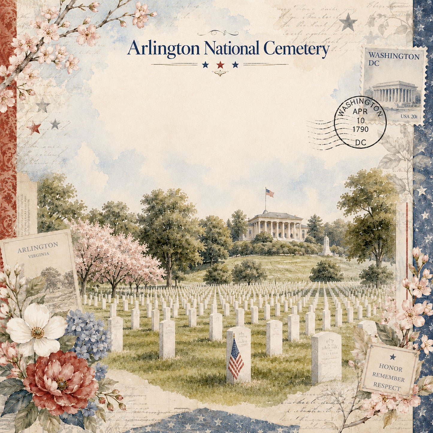 Washington, DC Collection Arlington National Cemetery 12 x 12 Double-Sided Scrapbook Paper by SSC Designs - 15 Pack