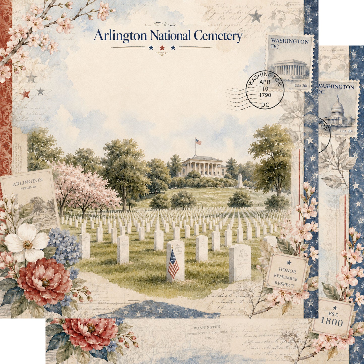 Washington, DC Collection Arlington National Cemetery 12 x 12 Double-Sided Scrapbook Paper by SSC Designs - 15 Pack