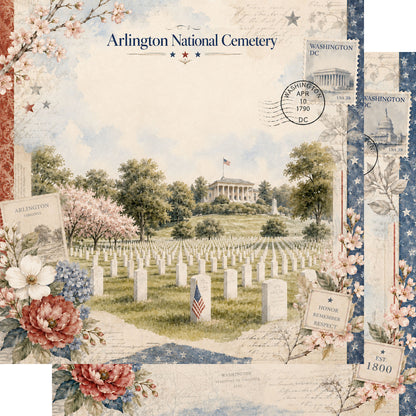 Washington, DC Collection Arlington National Cemetery 12 x 12 Double-Sided Scrapbook Paper by SSC Designs - 15 Pack