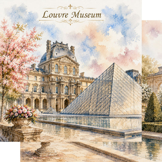 Watercolor France Collection Louvre Museum 12 x 12 Double-Sided Scrapbook Paper by SSC Designs