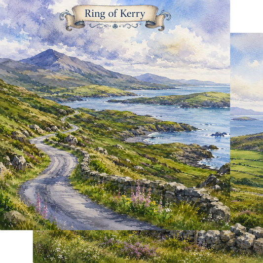 Watercolor Ireland Collection Ring of Kerry 12 x 12 Double-Sided Scrapbook Paper by SSC Designs