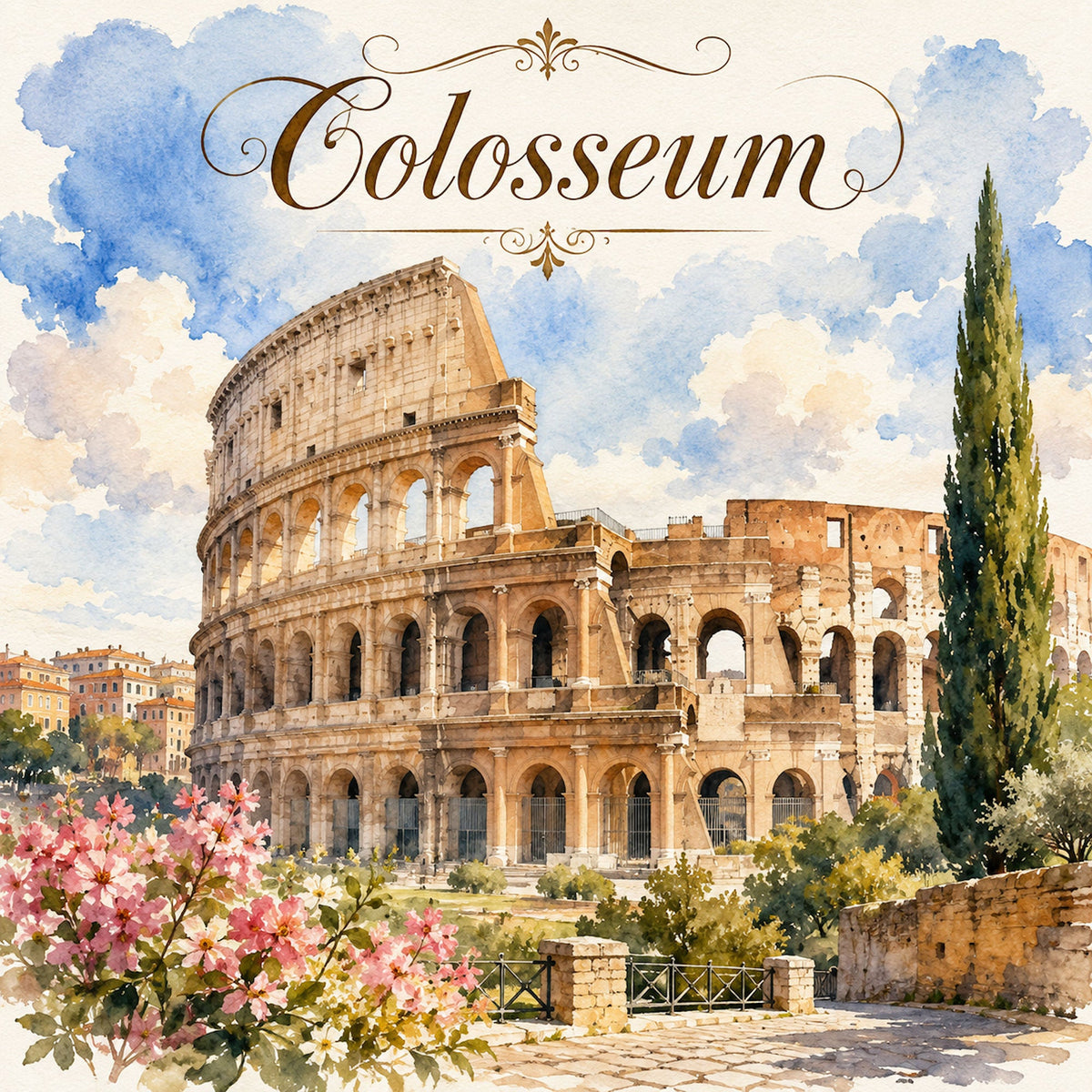 Watercolor Italy Collection Colosseum 12 x 12 Double-Sided Scrapbook Paper by SSC Designs - 15 Pack