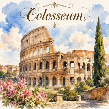 Watercolor Italy Collection Colosseum 12 x 12 Double-Sided Scrapbook Paper by SSC Designs - 15 Pack
