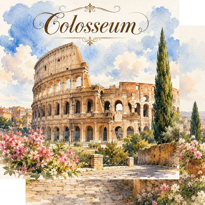Watercolor Italy Collection Colosseum 12 x 12 Double-Sided Scrapbook Paper by SSC Designs