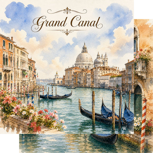 Watercolor Italy Collection Grand Canal 12 x 12 Double-Sided Scrapbook Paper by SSC Designs