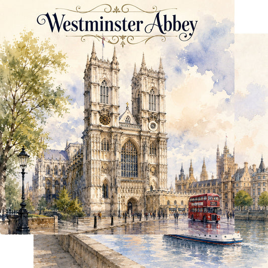 Watercolor London Collection Westminster Abbey 12 x 12 Double-Sided Scrapbook Paper by SSC Designs