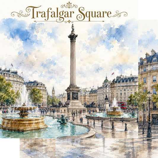 Watercolor London Collection Trafalgar Square 12 x 12 Double-Sided Scrapbook Paper by SSC Designs