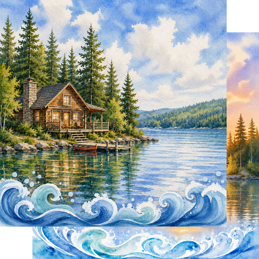 Water Sports Collection Cabin Sunset 12 x 12 Double-Sided Scrapbook Paper by SSC Designs - 15 Pack