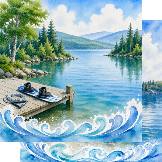 Water Sports Collection Wakes & Waves 12 x 12 Double-Sided Scrapbook Paper by SSC Designs - 15 Pack
