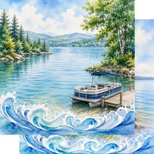 Water Sports Collection Pontoon Party 12 x 12 Double-Sided Scrapbook Paper by SSC Designs - 15 Pack