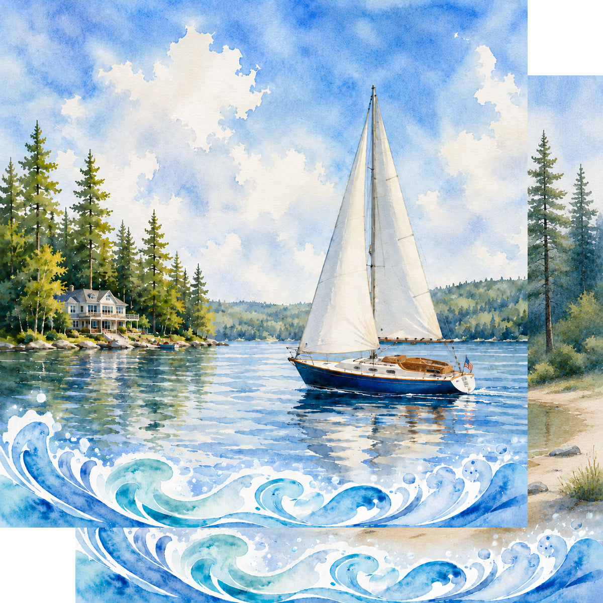Water Sports Collection Sailing Away 12 x 12 Double-Sided Scrapbook Paper by SSC Designs - 15 Pack