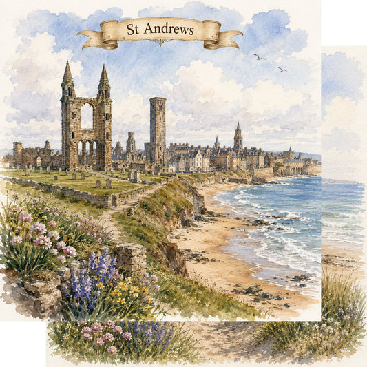 Watercolor Scotland Collection St. Andrews 12 x 12 Double-Sided Scrapbook Paper by SSC Designs