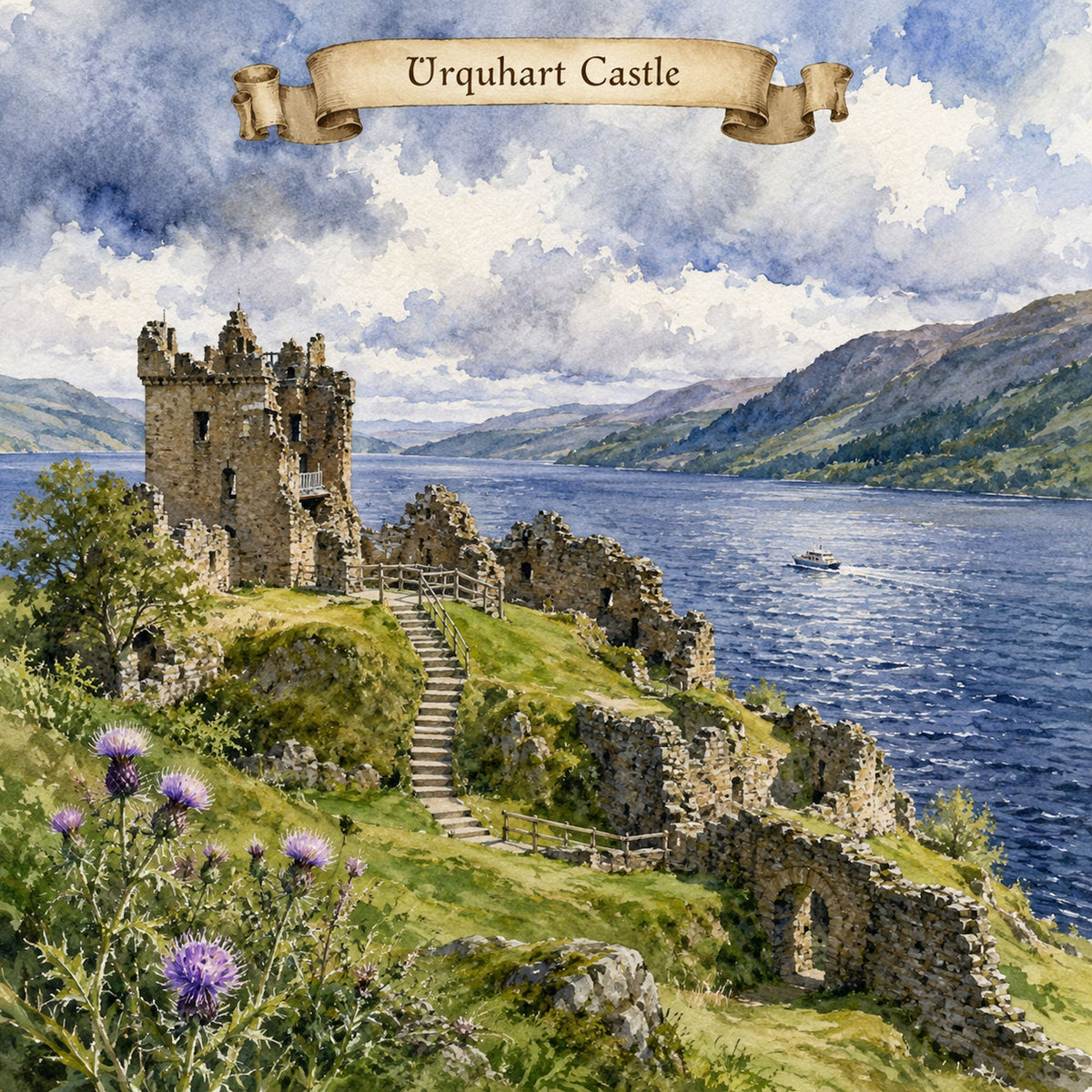 Watercolor Scotland Collection Urquhart Castle 12 x 12 Double-Sided Scrapbook Paper by SSC Designs - 15 Pack