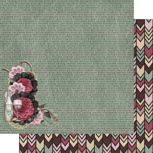 Wine Time Collection Wine Collage 12 x 12 Double-Sided Scrapbook Paper by SSC Designs - 15 Pack