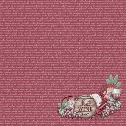 Wine Time Collection Wine Barrel 12 x 12 Double-Sided Scrapbook Paper by SSC Designs - 15 Pack