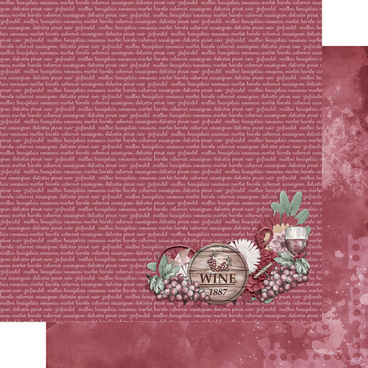 Wine Time Collection Wine Barrel 12 x 12 Double-Sided Scrapbook Paper by SSC Designs - 15 Pack