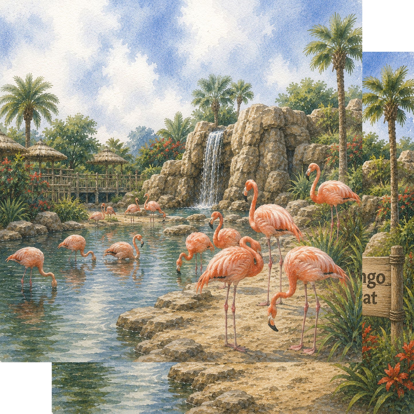 Zoo Adventures Collection Flamingo Habitat 12 x 12 Double-Sided Scrapbook Paper by SSC Designs - 15 Pack