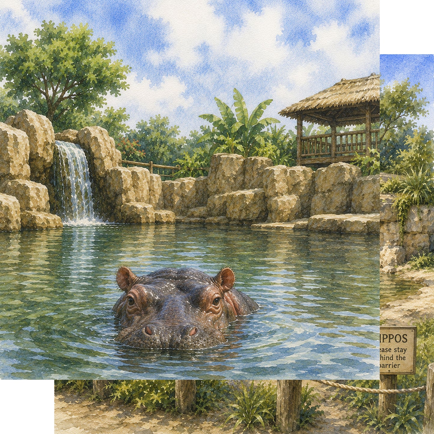 Zoo Adventures Collection Hippo Haven 12 x 12 Double-Sided Scrapbook Paper by SSC Designs - 15 Pack