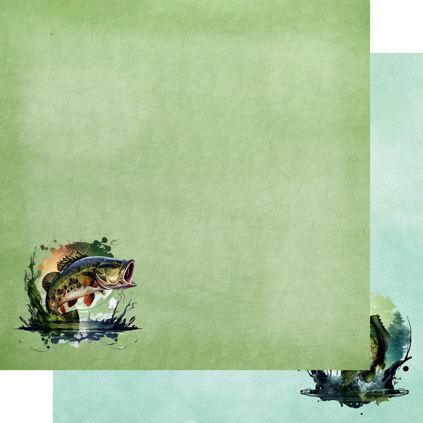 Watercolor Wildlife Collection Bass Fishing 12 x 12 Double-Sided Scrapbook Paper by SSC Designs - 15 Pack