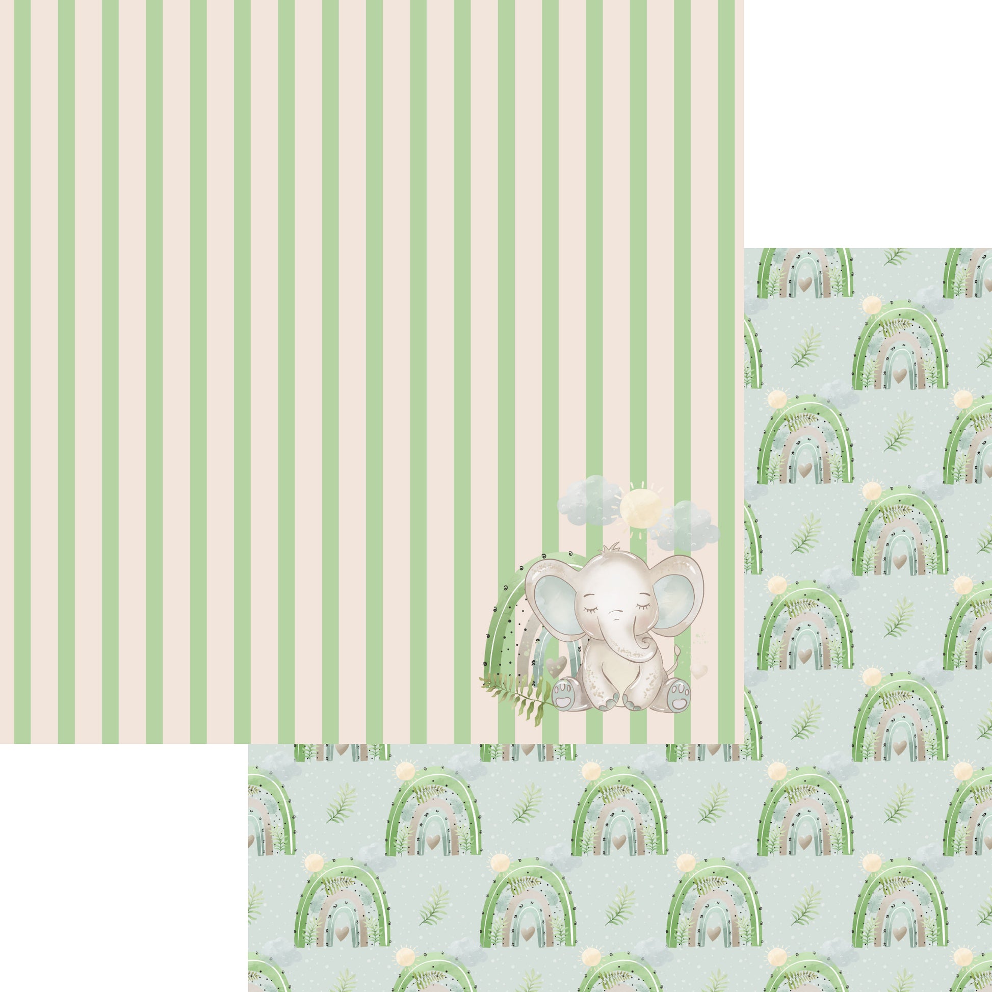 Baby Elephants Collection Stripes 12 x 12 Double-Sided Scrapbook Paper - 15 Pack