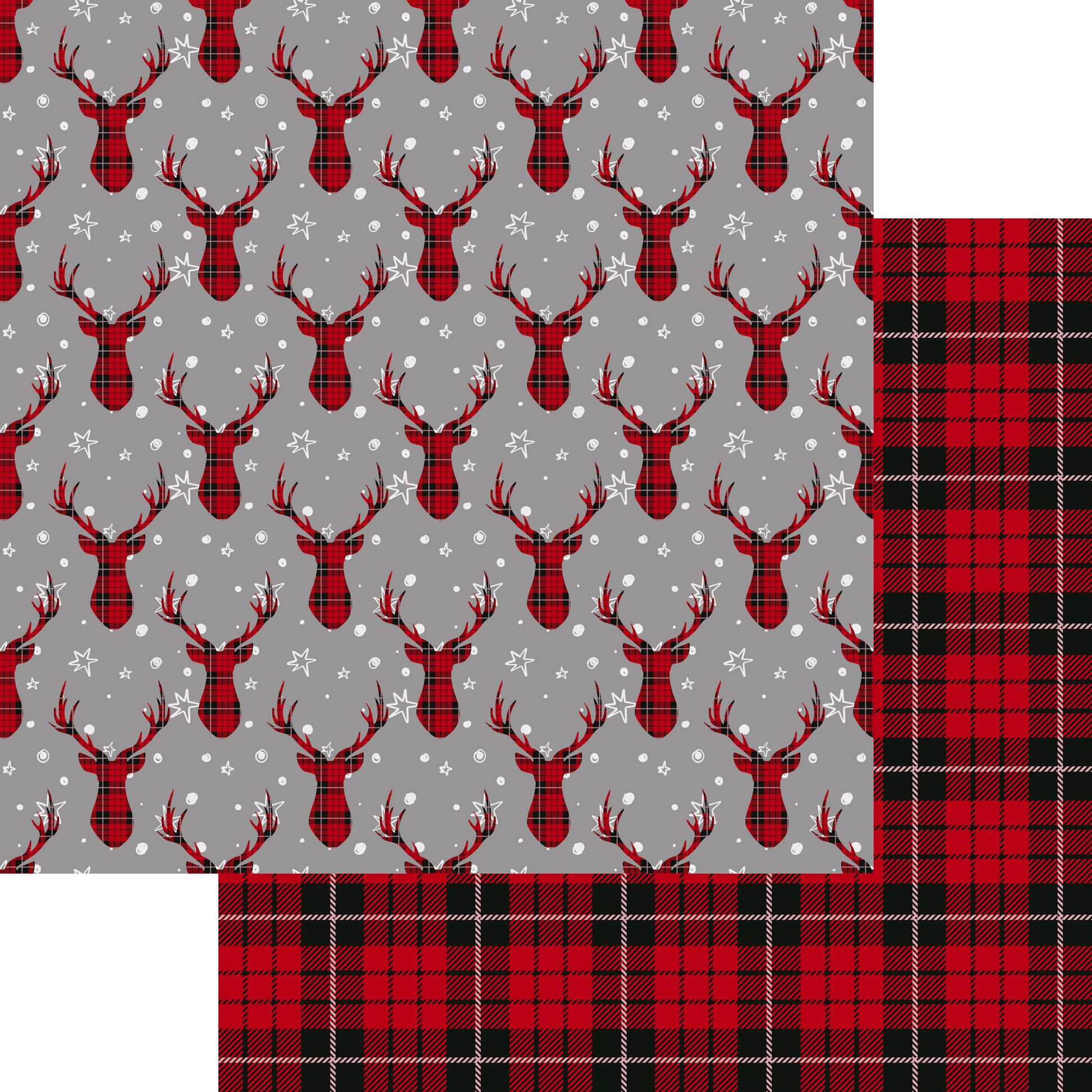 Buffalo Plaid Christmas Collection Reindeer 12 x 12 Double-Sided Scrapbook Paper - 15 Pack