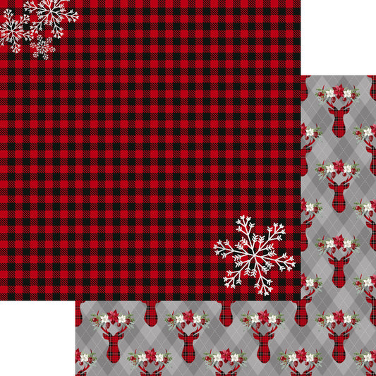 Buffalo Plaid Christmas Collection Snowflakes 12 x 12 Double-Sided Scrapbook Paper - 15 Pack