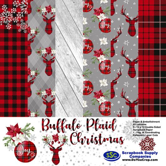 Buffalo Plaid Christmas 12 x 12 Scrapbook Paper Pack & Embellishment Kit - 3 Kits