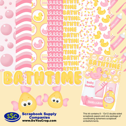 Bathtub Time Girl 12 x 12 Scrapbook Paper Pack & Embellishment Kit - 3 Kits