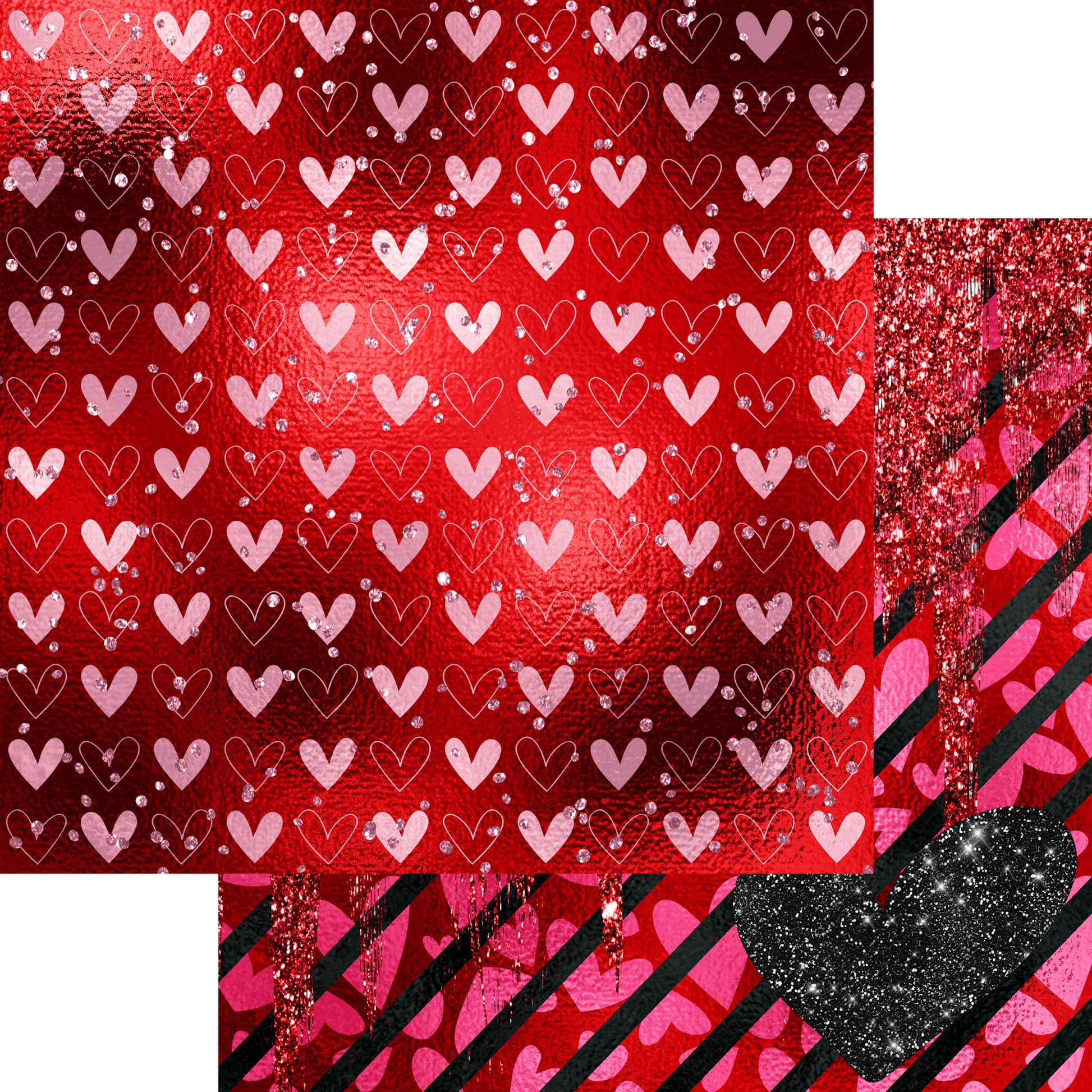 Be Mine, Valentine Collection Sassy Stripes 12 x 12 Double-Sided Scrapbook Paper - 15 Pack