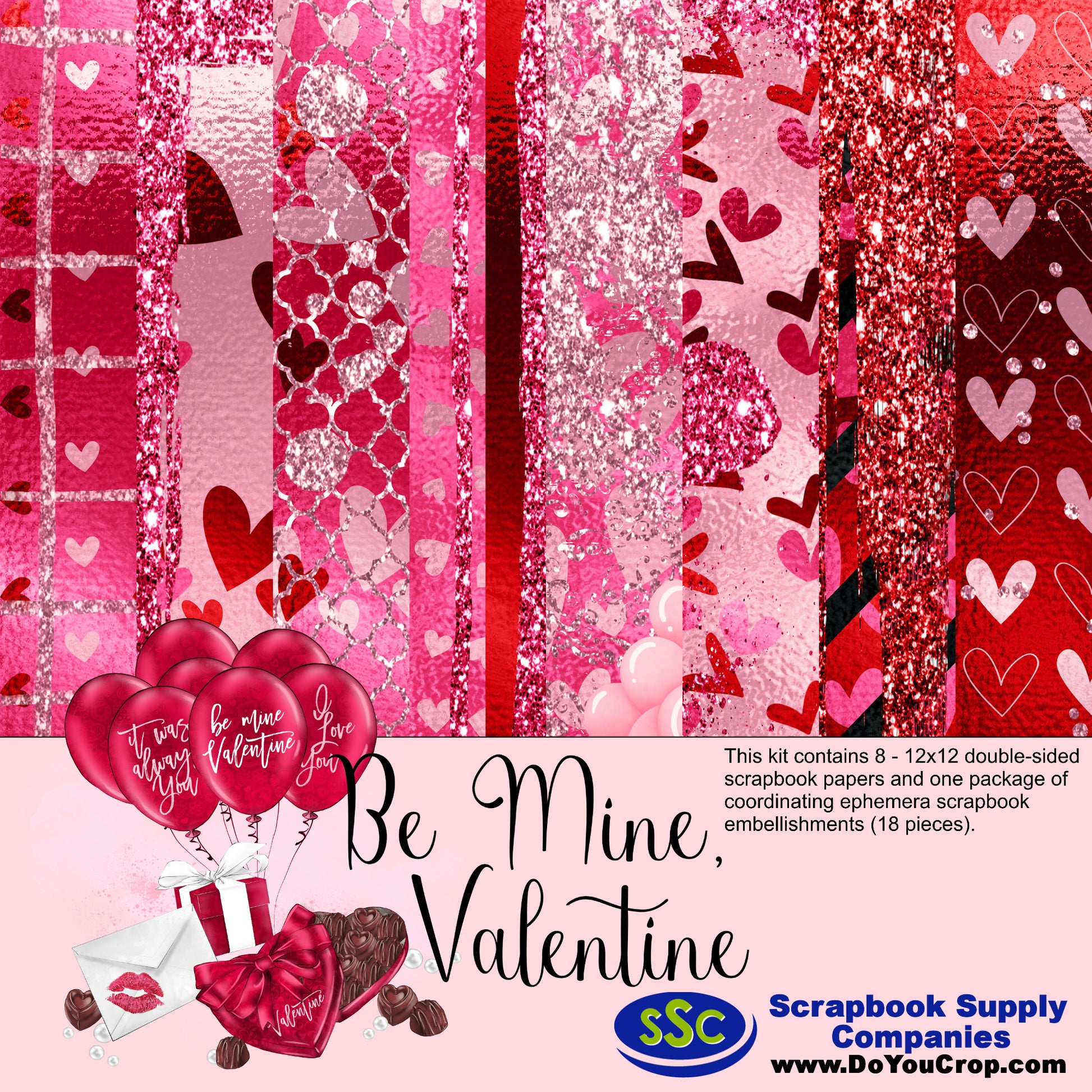 Be Mine, Valentine 12 x 12 Scrapbook Paper Pack & Embellishment Kit - 3 Kits