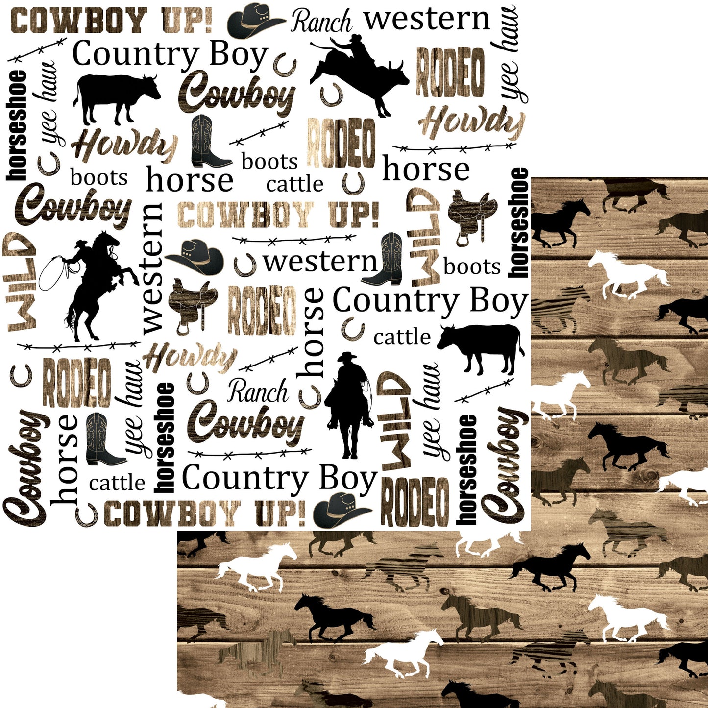 Cowboys Collection Wild Horses 12 x 12 Double-Sided Scrapbook Paper - 15 Pack