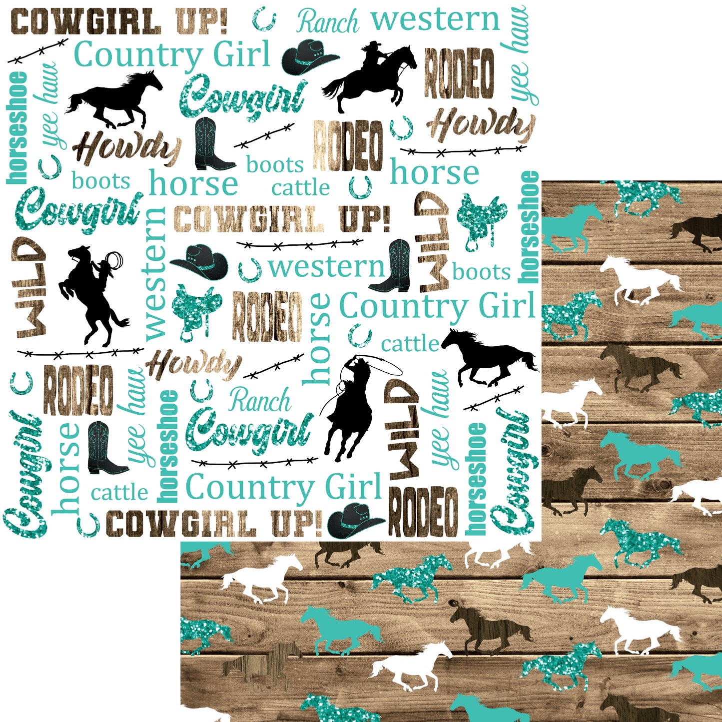 Cowgirls Collection Wild Horses 12 x 12 Double-Sided Scrapbook Paper - 15 Pack