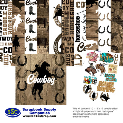 Cowboy 12 x 12 Scrapbook Paper Pack & Embellishment Kit - 3 Kits