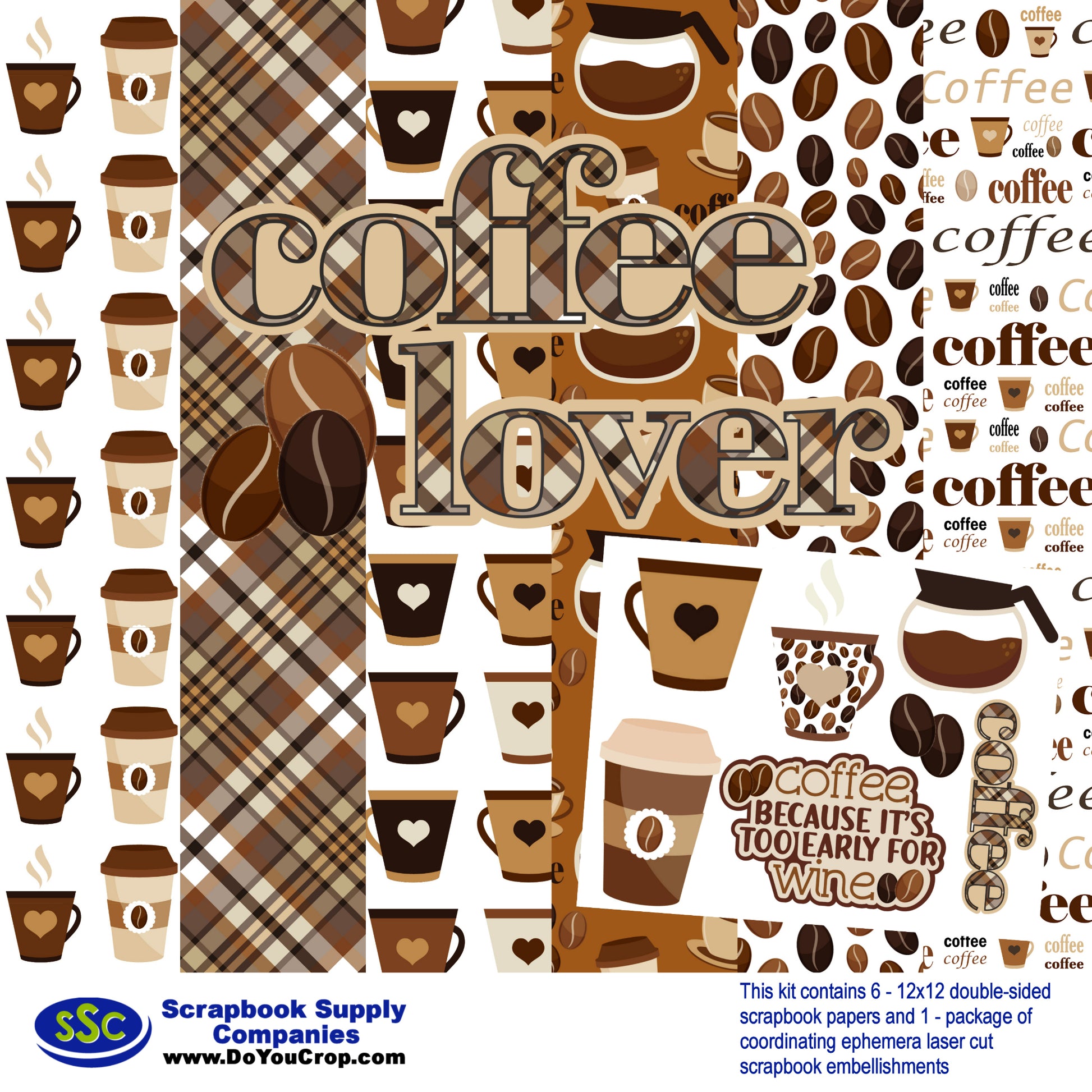 Coffee Lover 12 x 12 Scrapbook Paper & Embellishment Kit by SSC Designs - 3 Kits