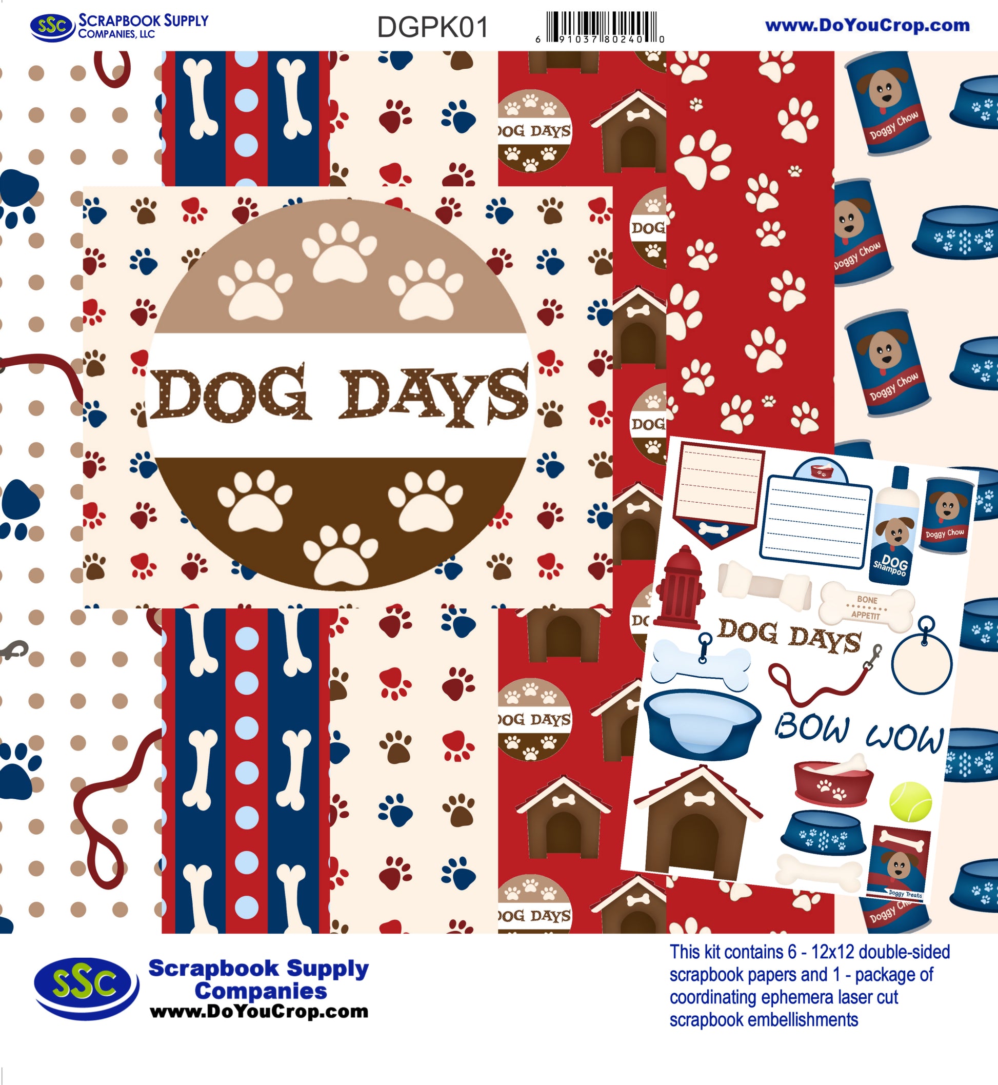 Dog Days Collection 12 x 12 Scrapbook Paper & Embellishment Kit by SSC Designs - 3 Kits