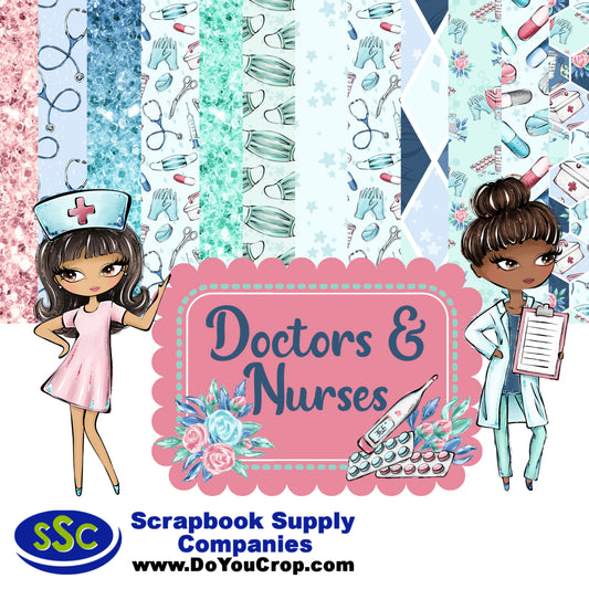 Phantasia Design's Doctors & Nurses 12 x 12 Scrapbook Paper Pack & Embellishment Kit - 3 Kits