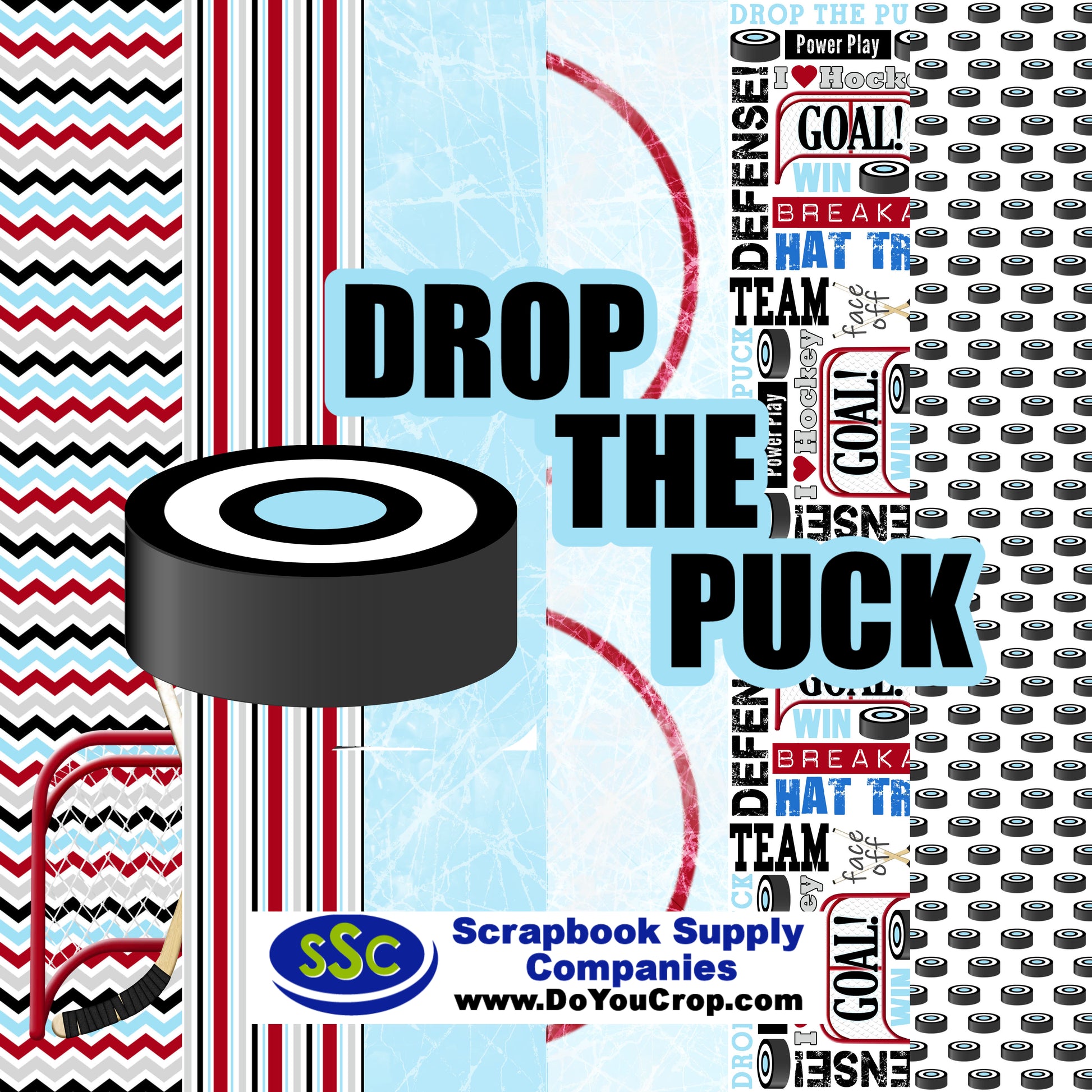 Drop The Puck 12 x 12 Scrapbook Paper Pack & Embellishment Kit - 3 Kits