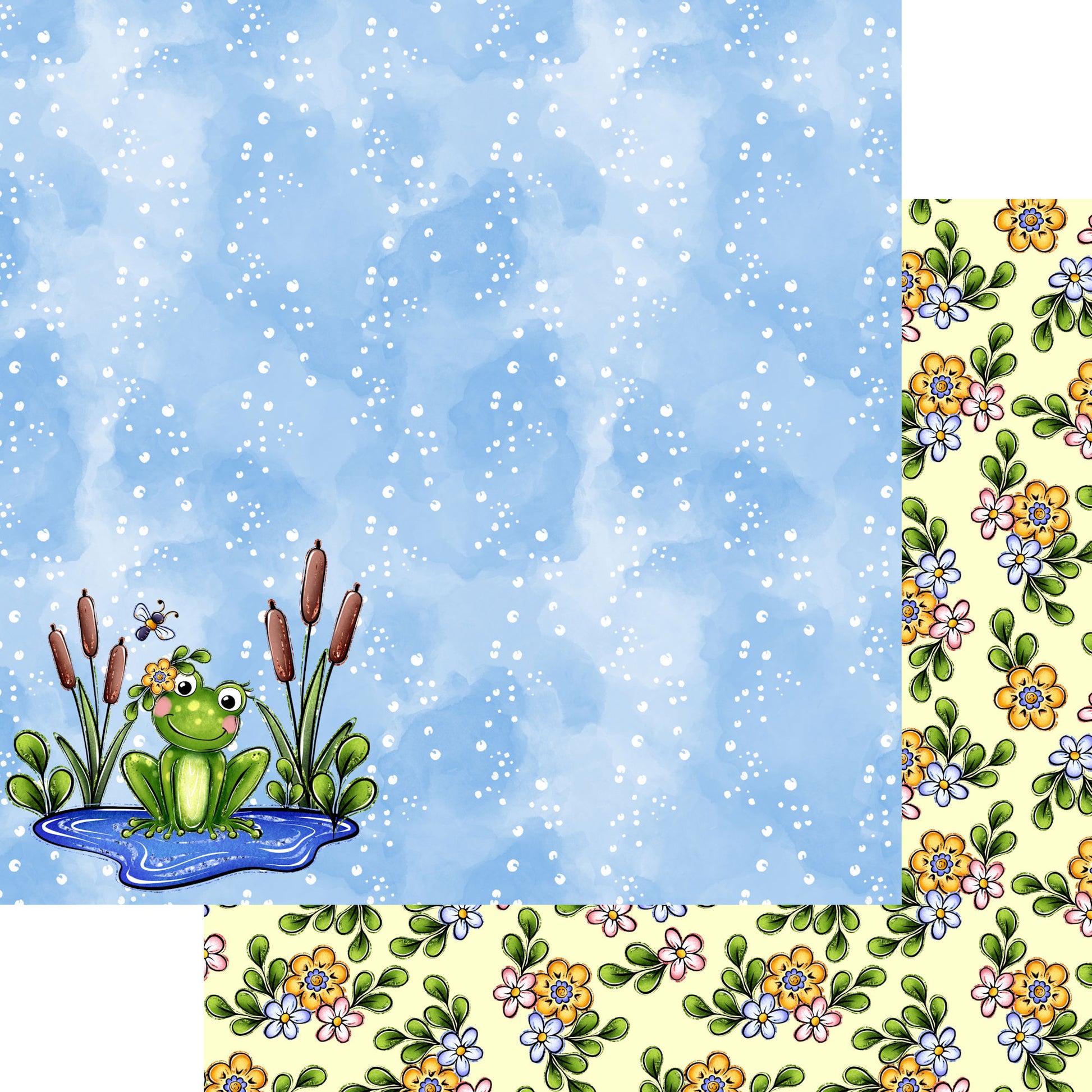 Phantasia Design's Frogs In The Morass Collection Pond Frogs 12 x 12 Double-Sided Scrapbook Paper - 15 Pack