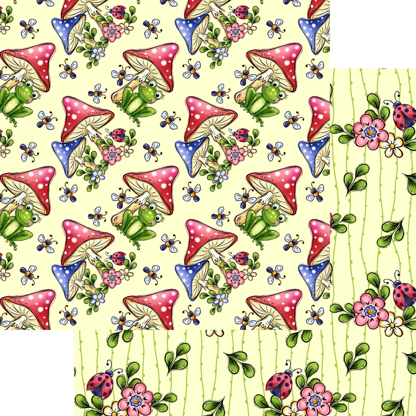 Phantasia Design's Frogs In The Morass Collection Frogs & Mushrooms 12 x 12 Double-Sided Scrapbook Paper - 15 Pack