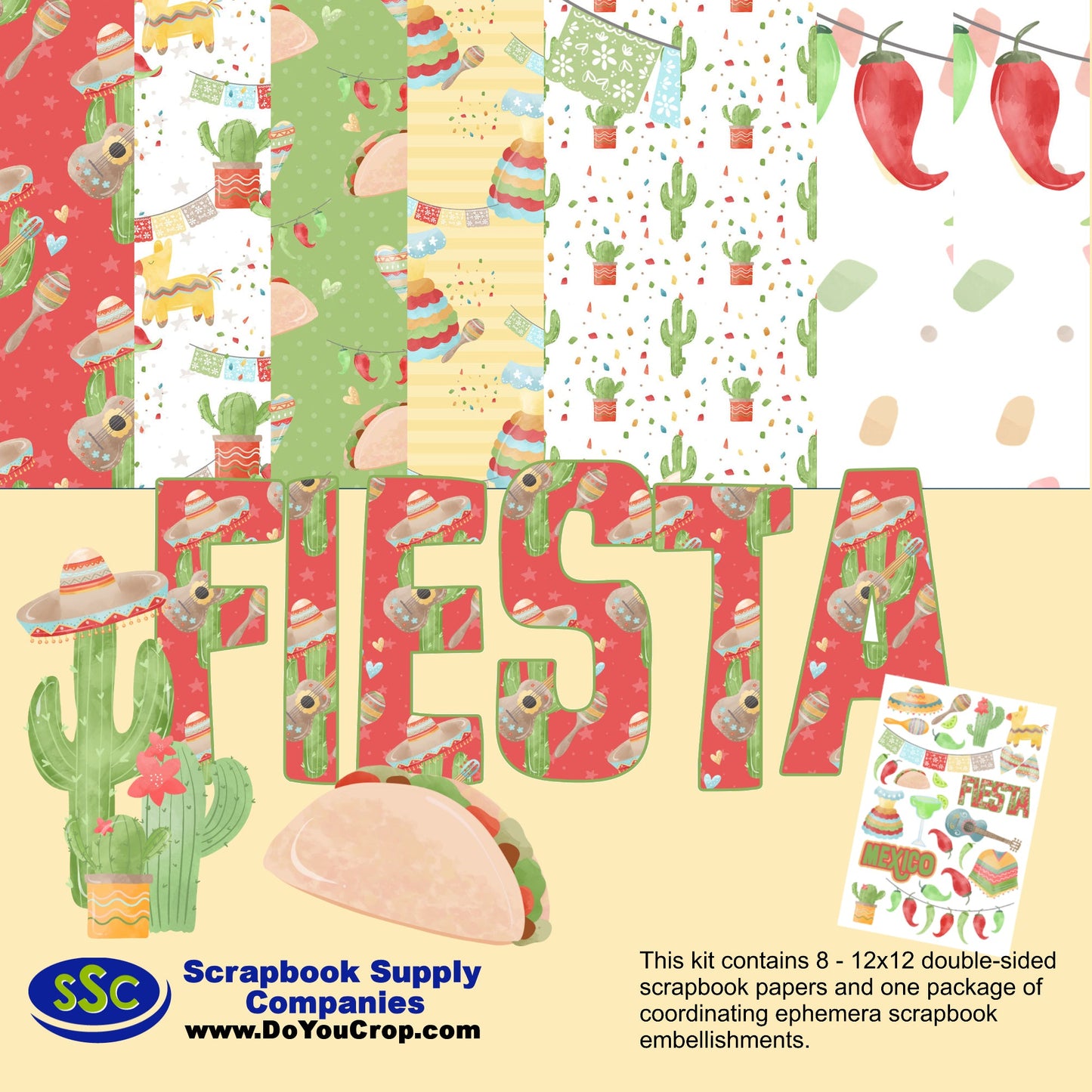 Fiesta 12 x 12 Scrapbook Paper Pack & Embellishment Kit - 3 Kits